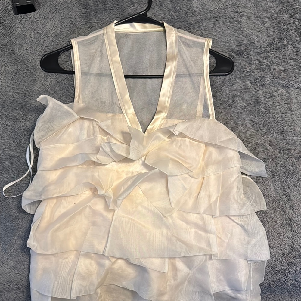 BCBG Max Azria Cream Sheer Ruffled Blouse